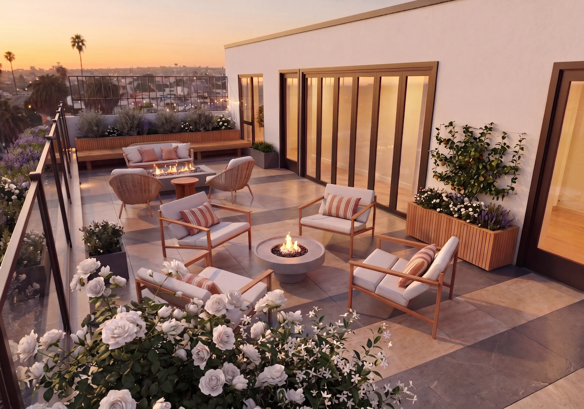 Sixth floor deck at dusk — The Clark on 54th