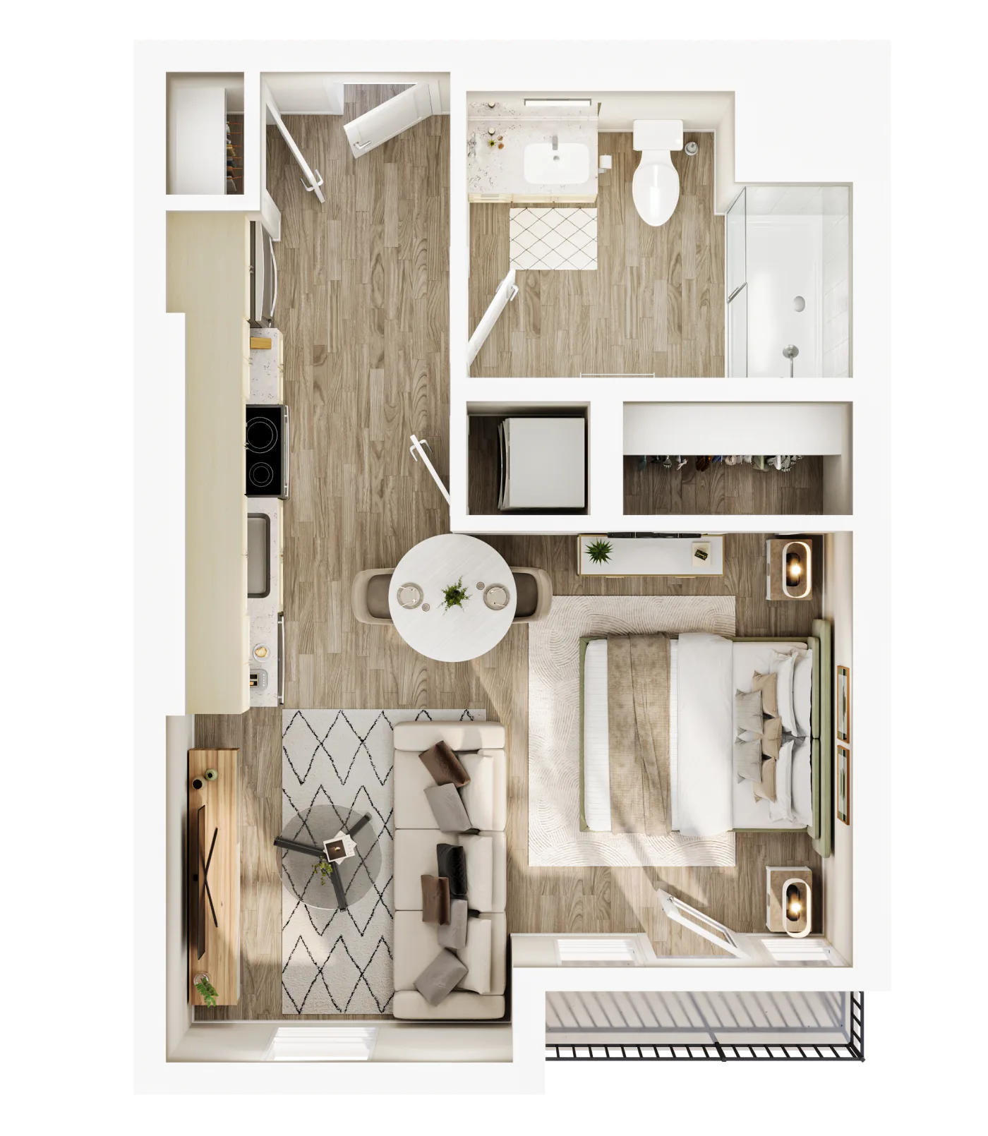 Plan A1 — Studio, 425 SF floor plan