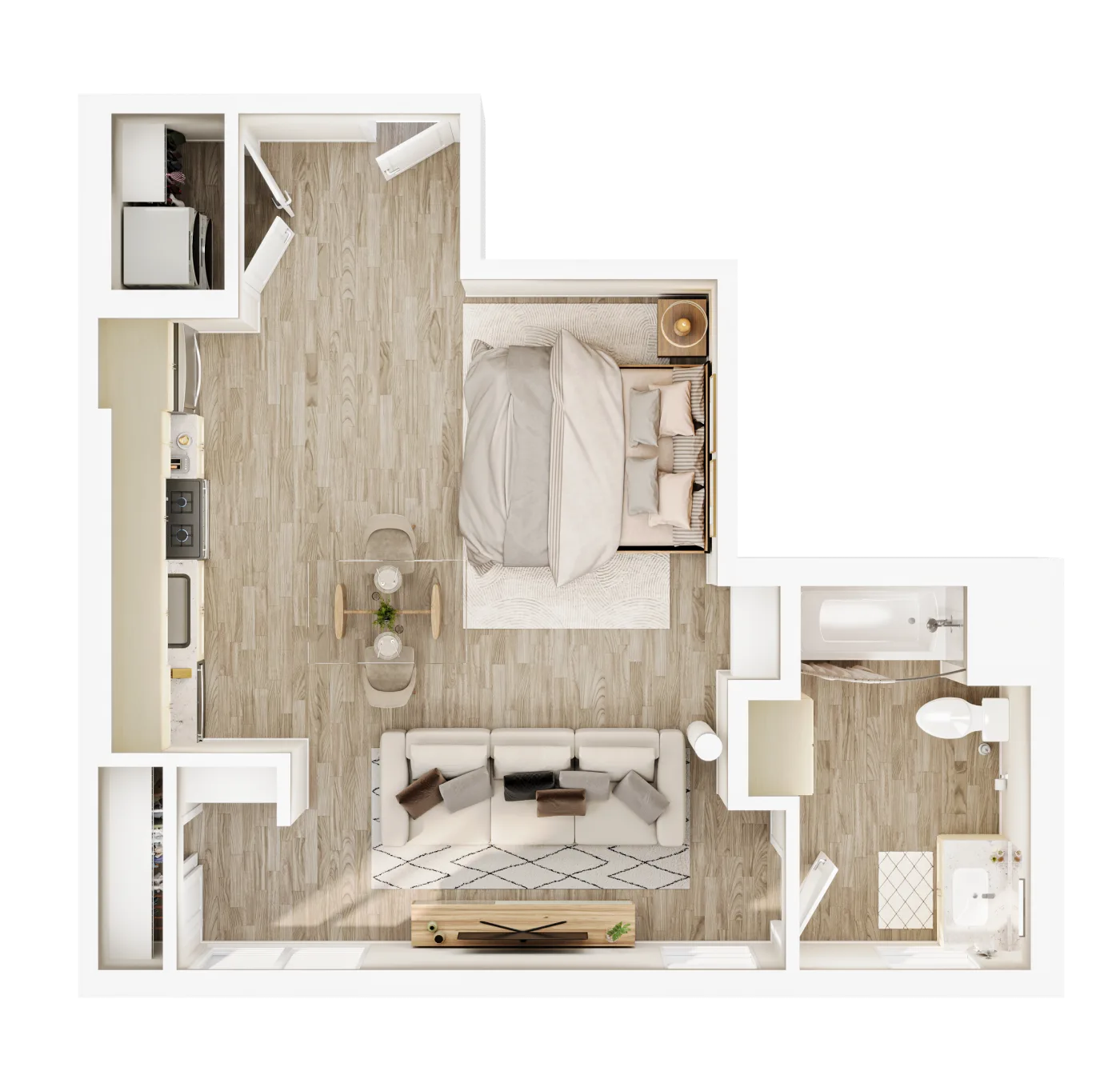 Plan A3 — Studio, 526 SF floor plan