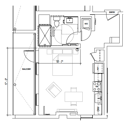 Plan A4 — Studio, 435 SF floor plan