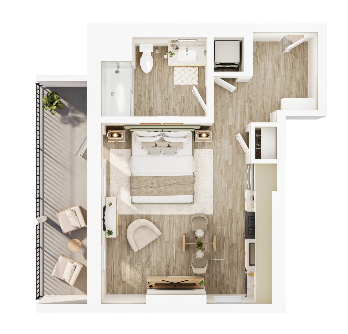Plan A4 — Studio, 435 SF floor plan