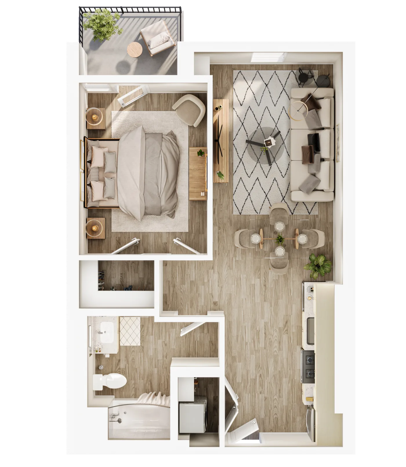 Plan B1 — 1 Bedroom, 630 SF floor plan