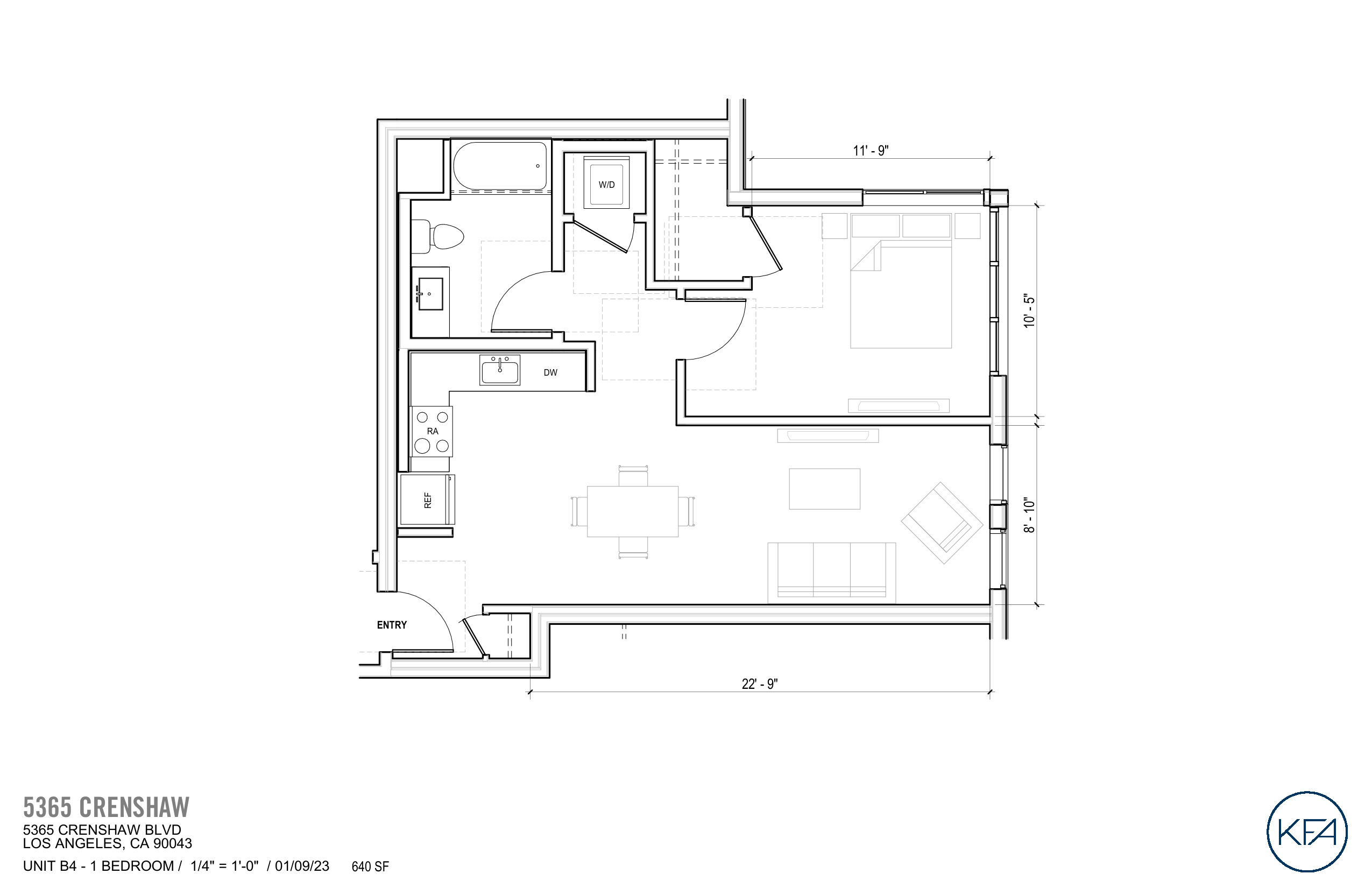 Plan B4 — 1 Bedroom, 640 SF floor plan