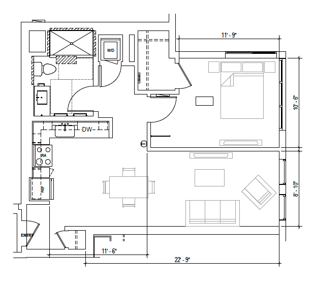 Plan B4 — 1 Bedroom, 640 SF floor plan