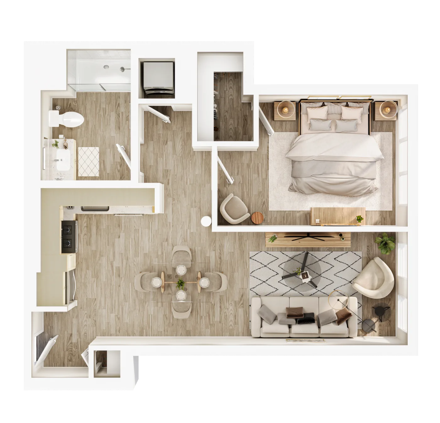 Plan B4 — 1 Bedroom, 640 SF floor plan