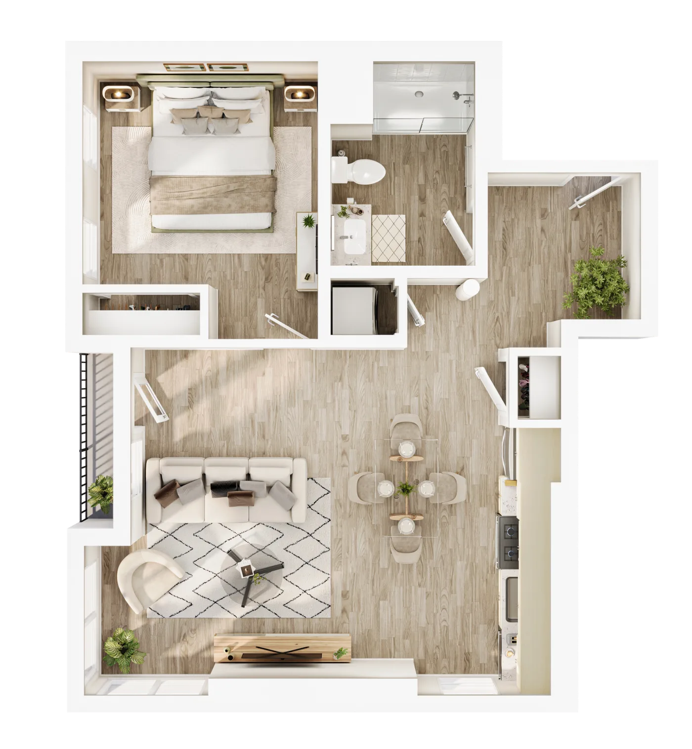 Plan B5 — 1 Bedroom, 695 SF floor plan