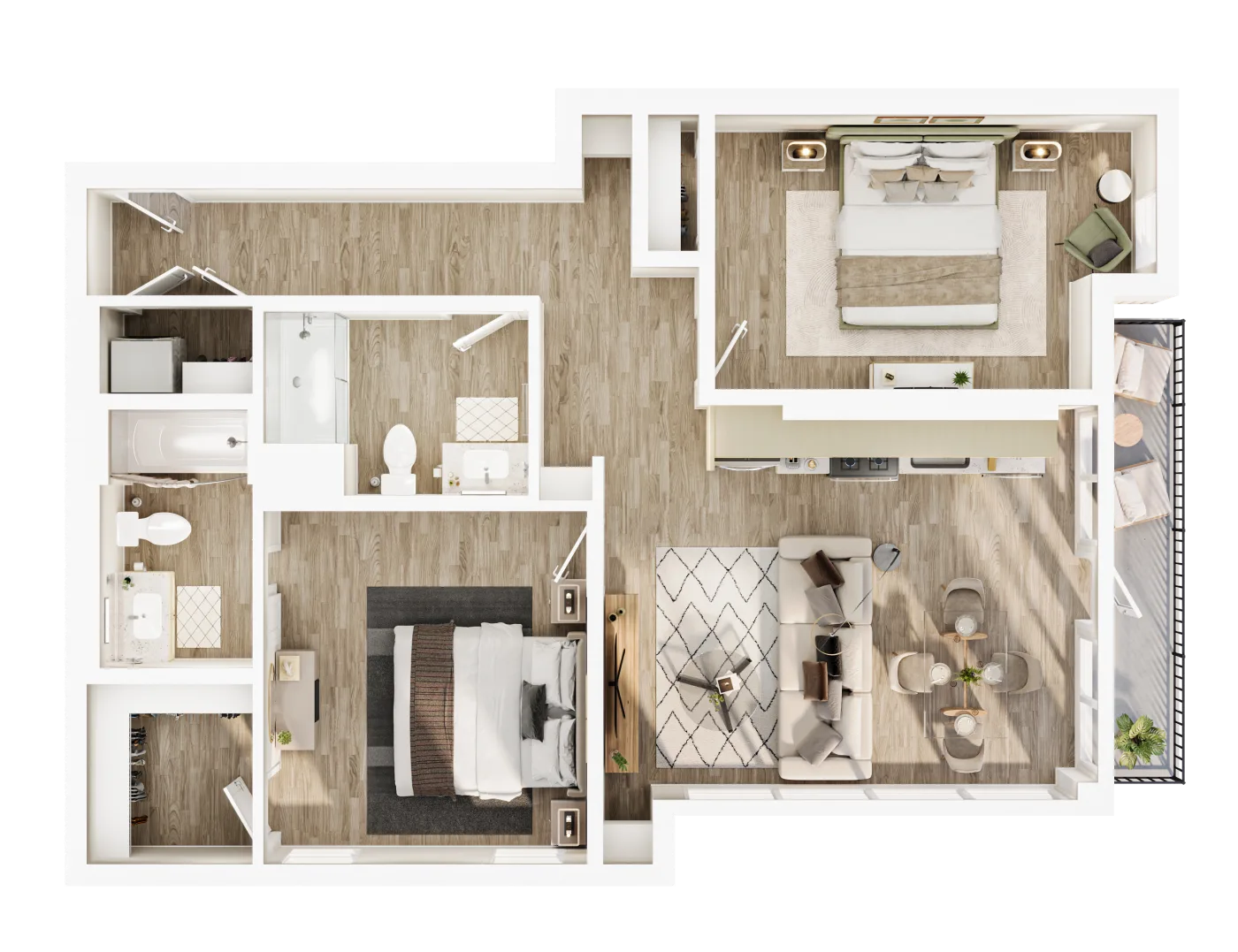 Plan C1 — 2 Bedroom, 1,087 SF floor plan