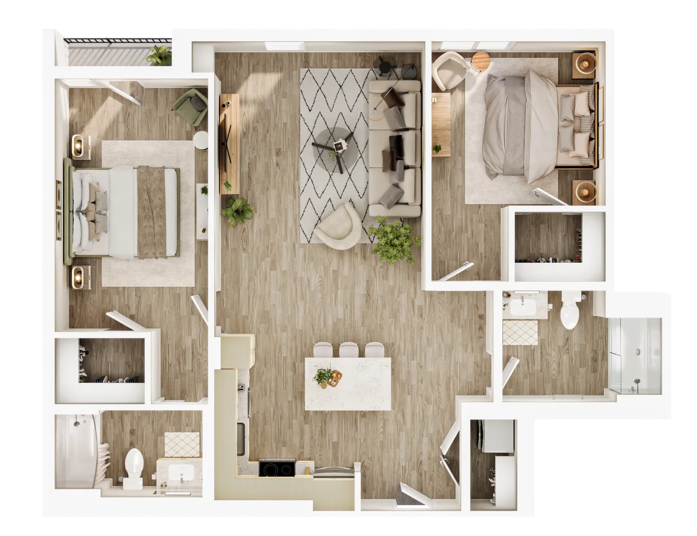 Plan C2 — 2 Bedroom, 1,114 SF floor plan