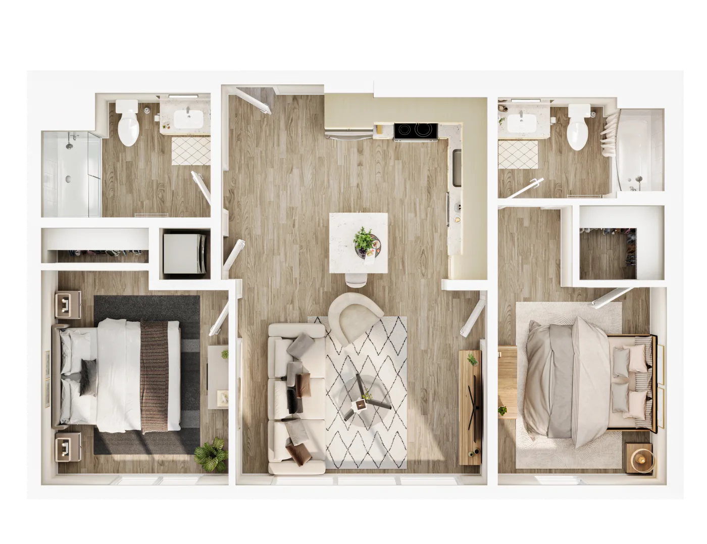 Plan C3 — 2 Bedroom, 845 SF floor plan