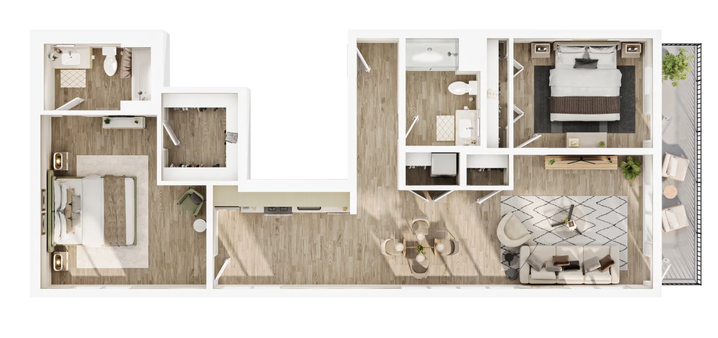 Plan C4 — 2 Bedroom, 1,129 SF floor plan