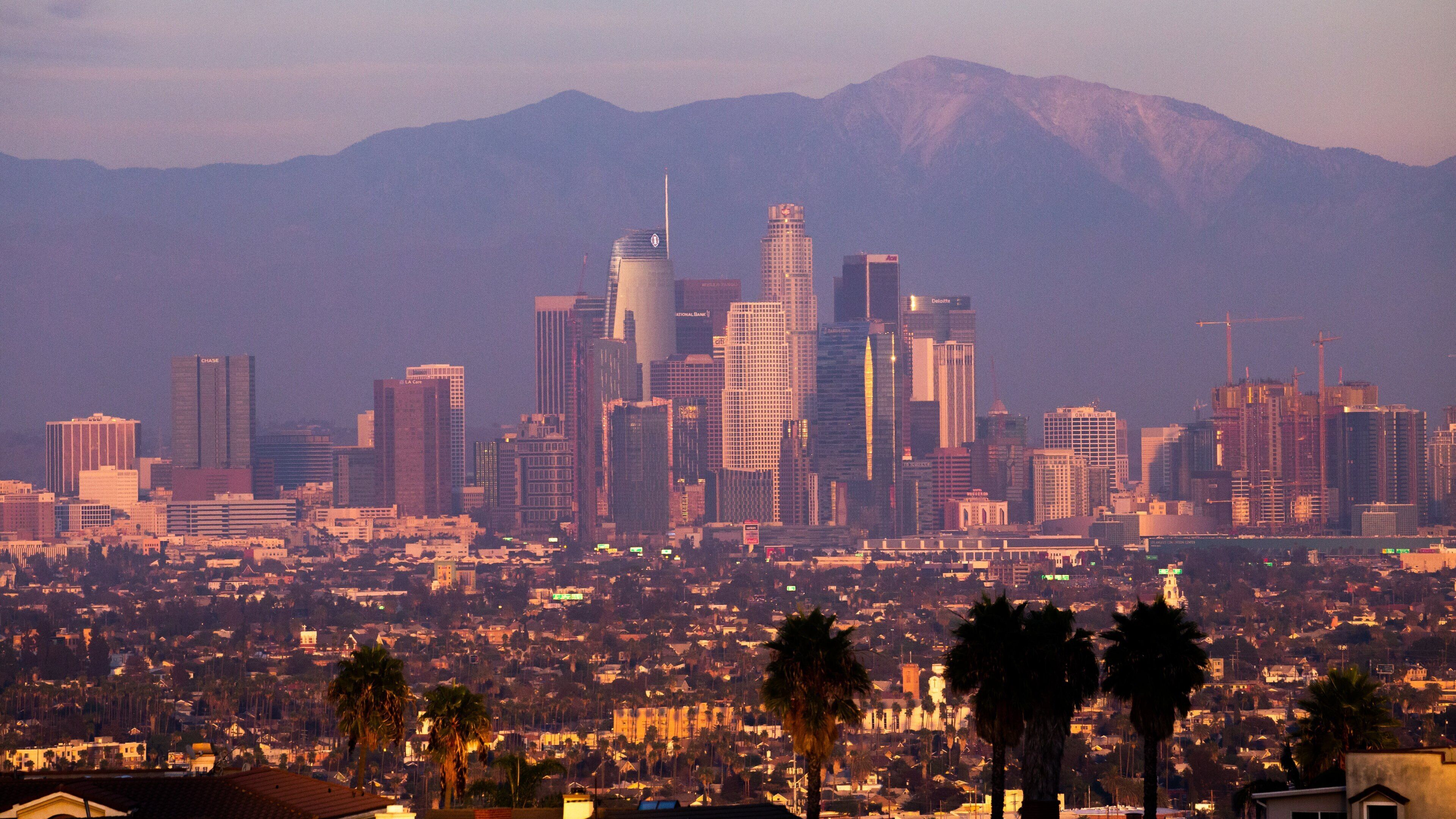 LA skyline at golden hour